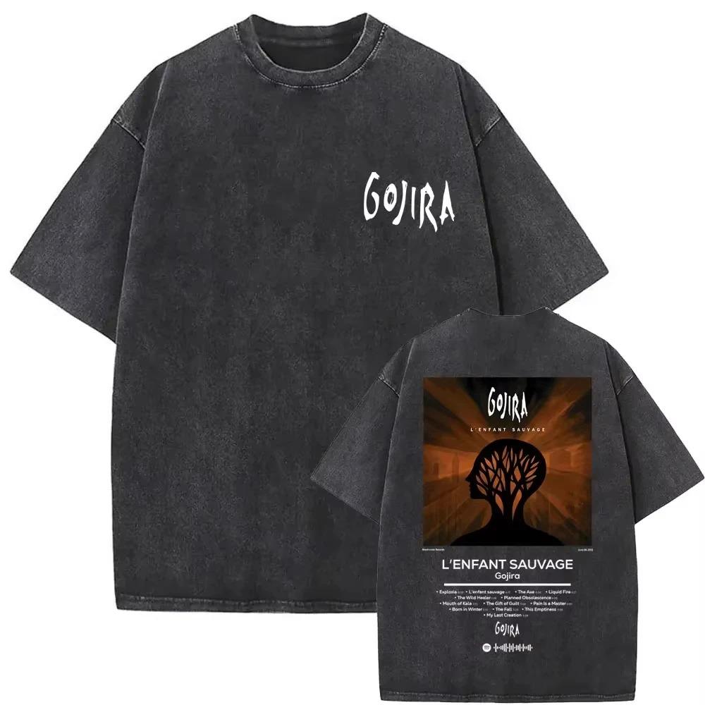 Gojira Szkielet Medytacja Vintage Acid Wash Dwustronny Graficzny Czarny T-shirt Oversize | Streetwear Merch Koszulka dla Fana Zespołu Progressive Metal
