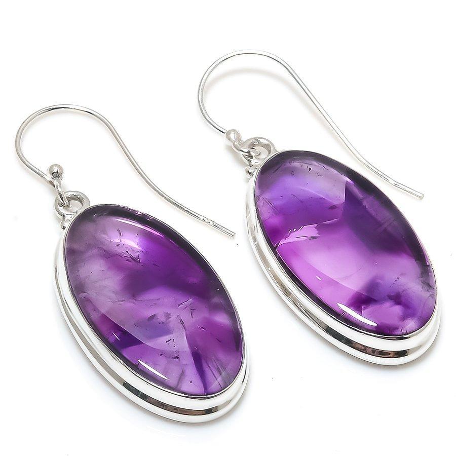 Natural Brazilian Amethyst Gemstone 925 Solid Sterling Silver Earring 1.75" n4E06