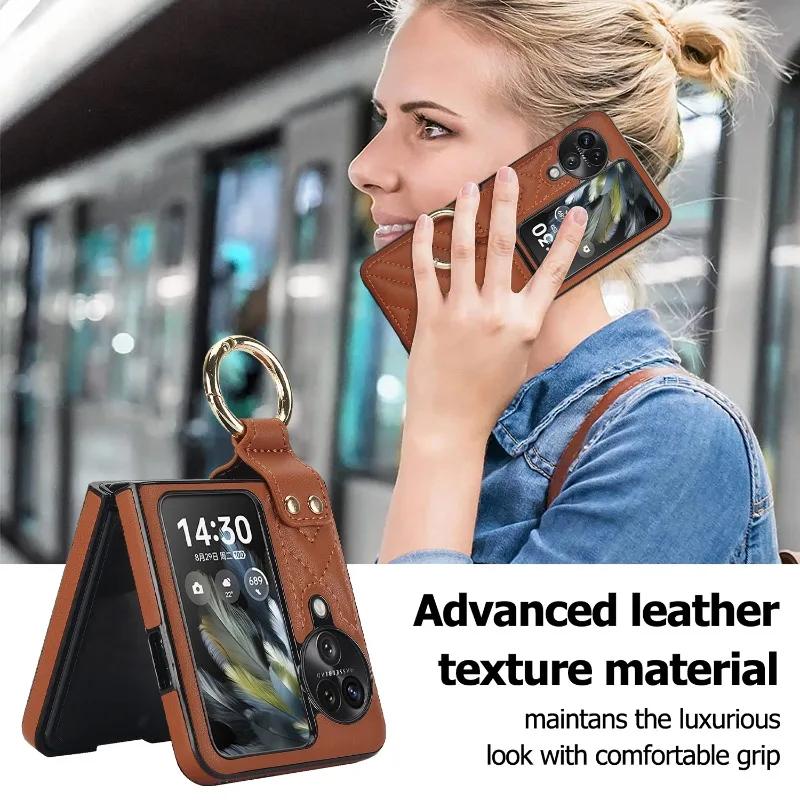Leather Luxury Phone Case for OPPO Find N3 Find N2 N3flip Findn3flip N2flip Findn2flip Ring Hard Shell Fall Prevention Cover