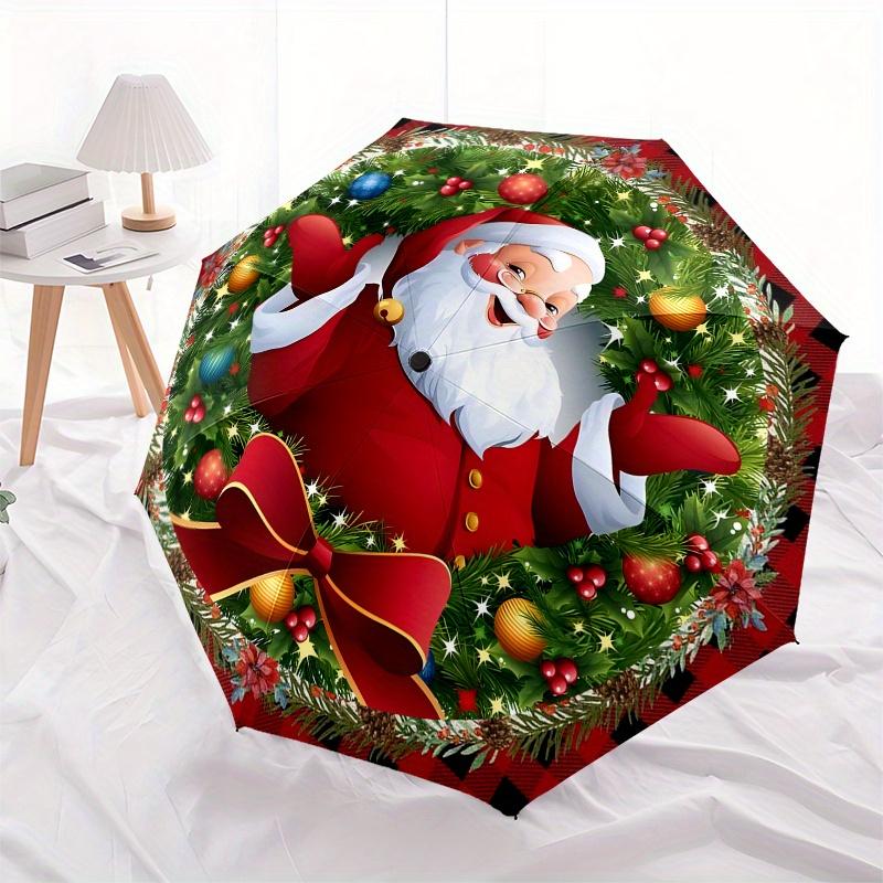 Christmas Santa Claus Umbrella, Portable 3-Fold Compact Umbrella,Christmas Gift ES425