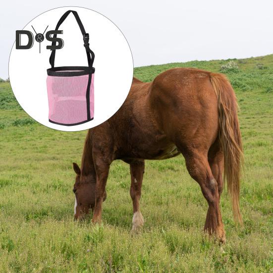Horse Feed Bag Heavy Duty Mesh Horse Feeder with Adjustable Strap Horse Muzzle Feed Bucket for Feeding Grain Powder Supplements