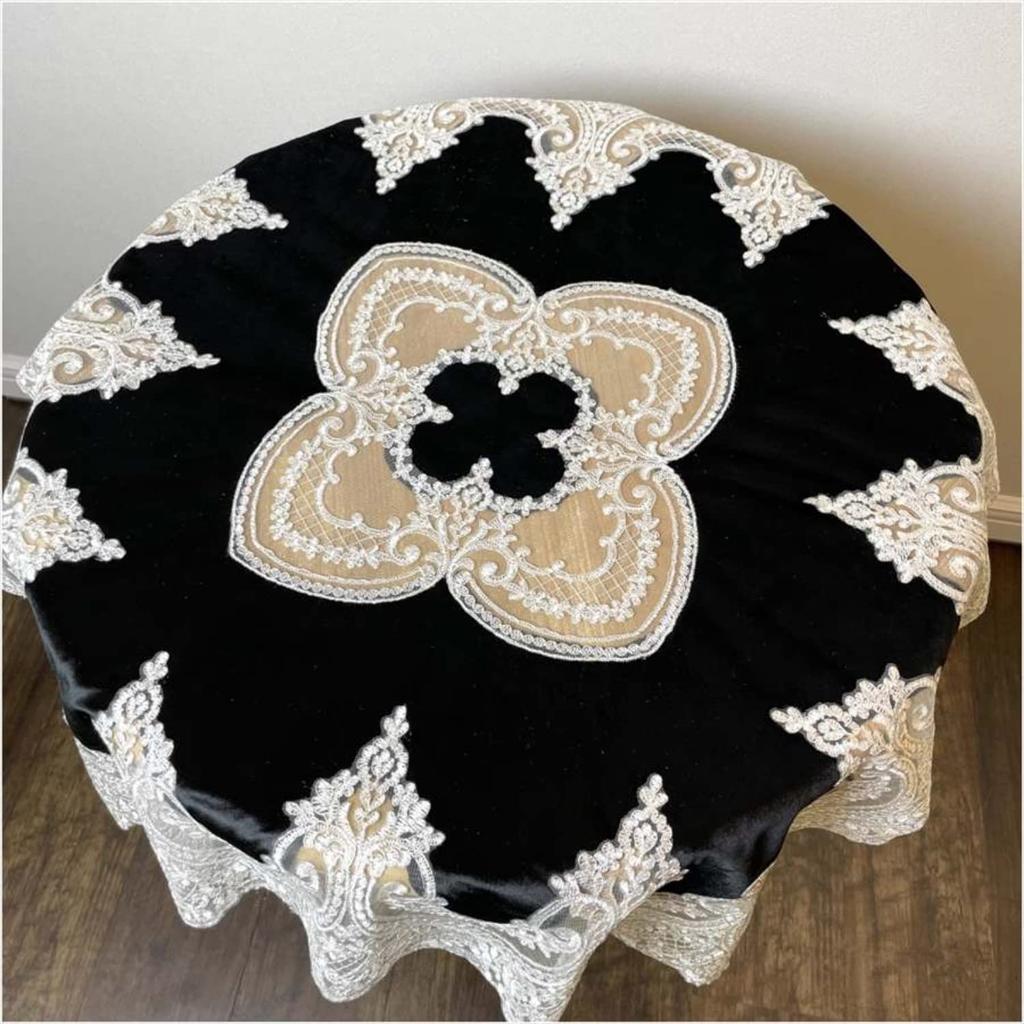 Elegante Innenausstattung Italienische Spitze Tischdecke, Schwarz, 85x85cm, für Schönheitsstudios und Nagelstudios, 12125TC