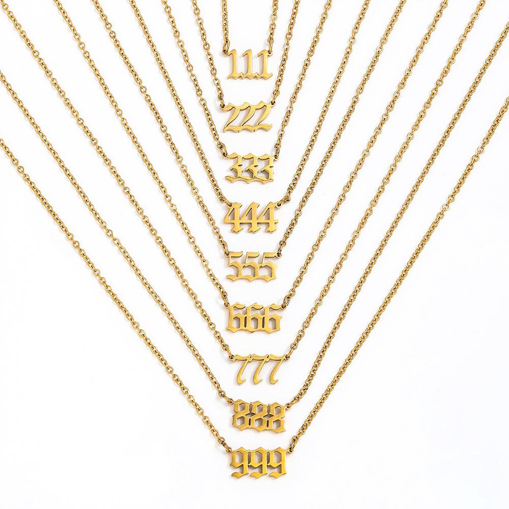 Fenny 18K Gold Plated Non Tarnish Fashion Dainty Delicate Number Figure 111-999 Pendant Stainless Steel Necklace
