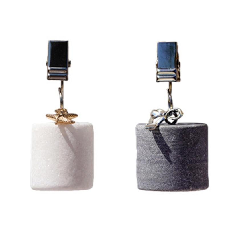 Stainless Steel Tablecloth Clamps With Natural Marble Stone Textured Elegant Cylinder Design For Modern Dining Tables