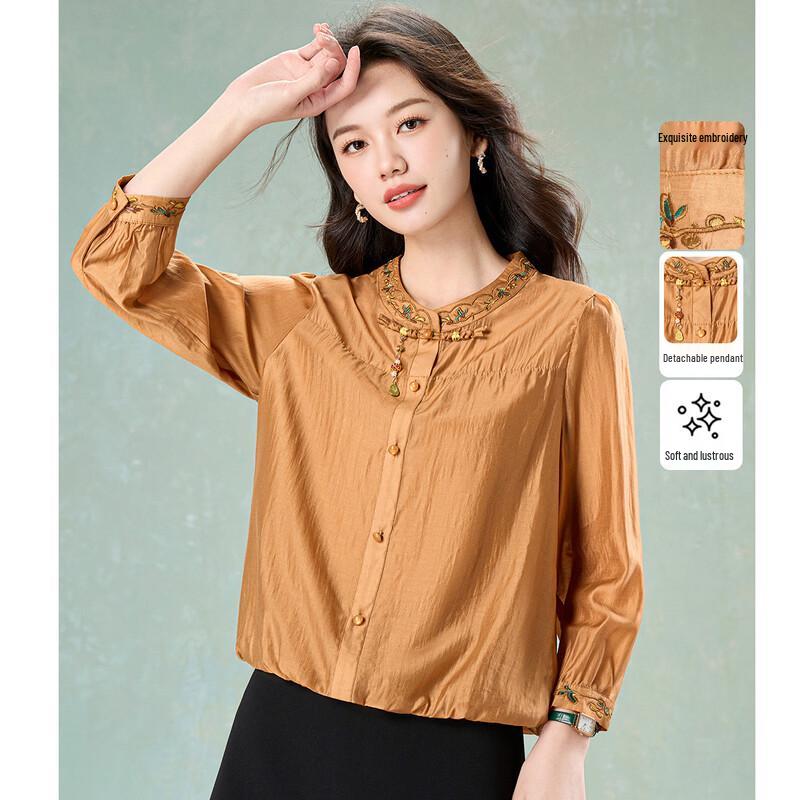 Elegant Tencel Embroidered Chinese Style Blouse 3XL