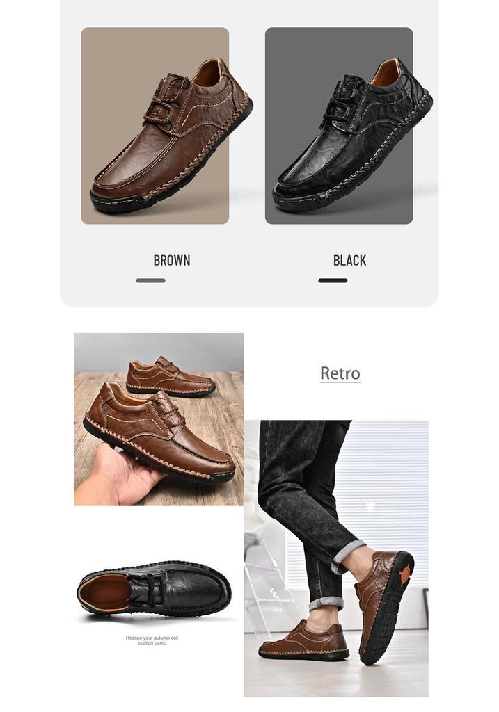 Spring 2024 Men's Casual Leather Lace-up Shoes - Soft Sole, Hand-stitched, Versatile, Large Size Driving Shoes
