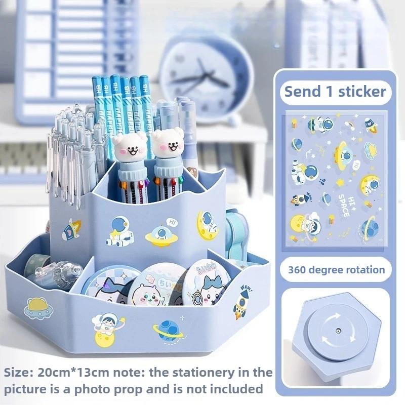 Rotatable Pen Holder 9-Grid Large Capacity Desktop Organizer Multifunctional Stationery Cosmetics Storage Box for School Office