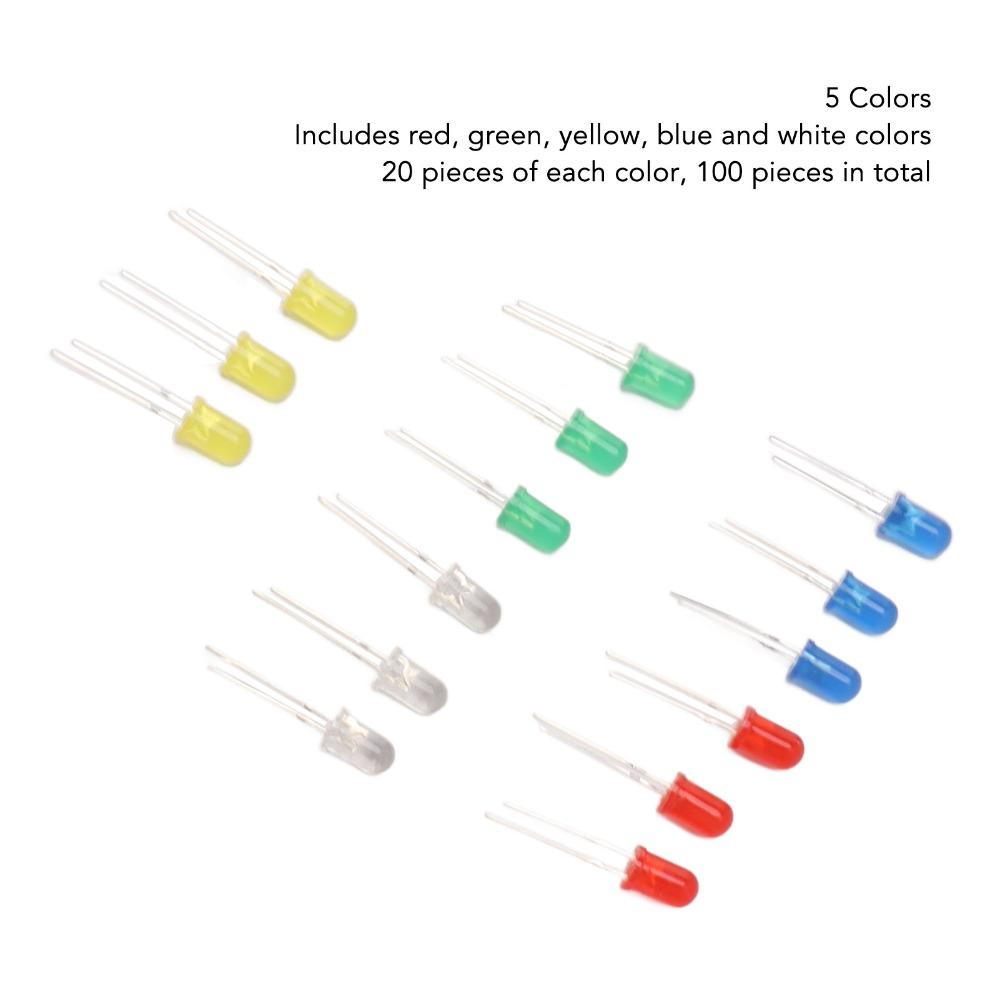 100PCS 5 Color 5mm LED Diodes ABS LED Diode Lights Durable Electronics Components  Electronics Parts