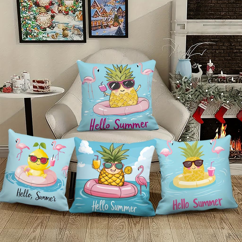 Fruit Pineapple Summer Element Digital Printing Pillow Cover Short Plush Suitable Living Room Bedrooms Sofas Throw Cushion Cover