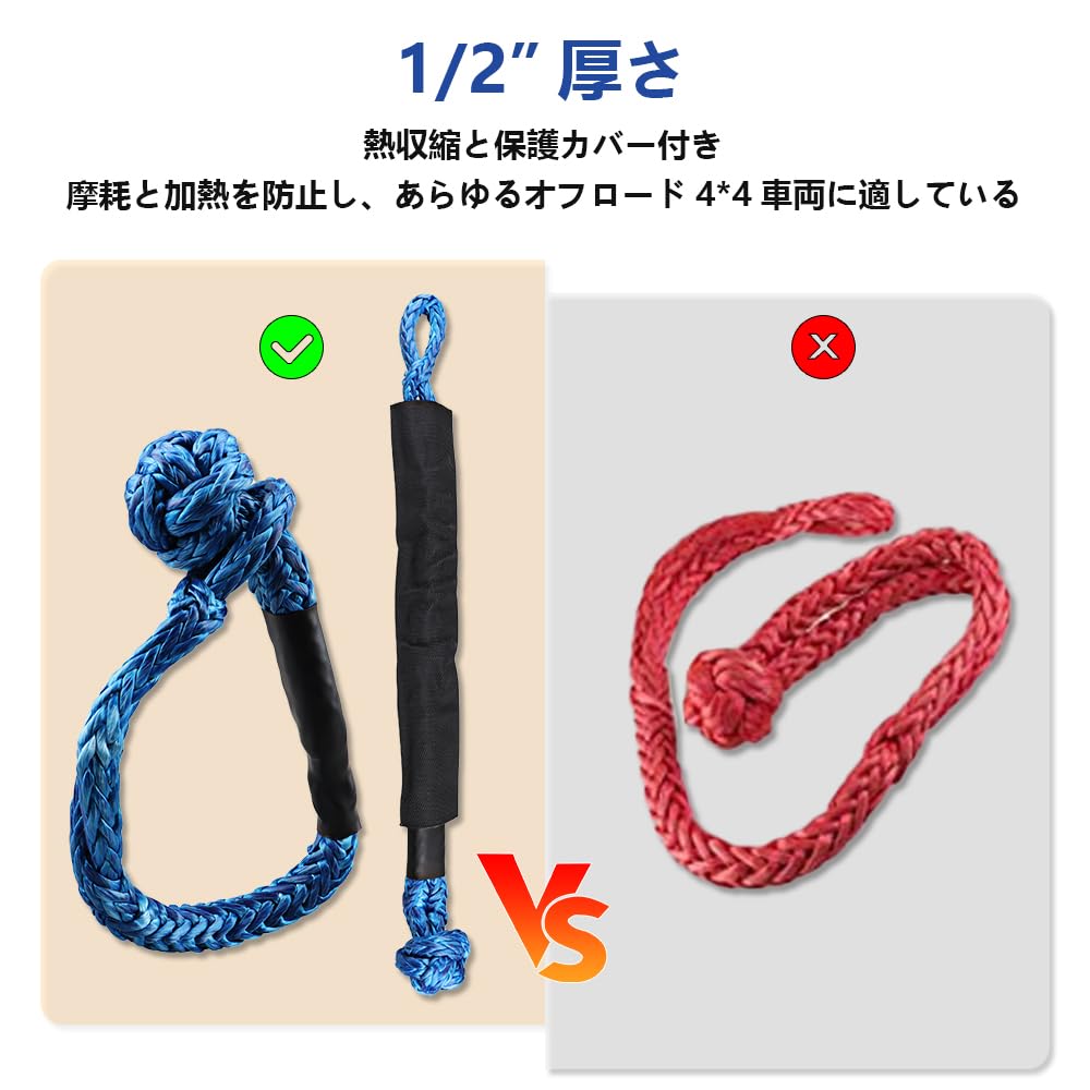 Chelhead Synthetische Weiche Schleppseil-Schäkel, 1/2" x 7", 38.000 Pfund Tragfähigkeit, Hohe Festigkeit und Abriebfestigkeit, für Seilheben und Abschleppen, Enthält