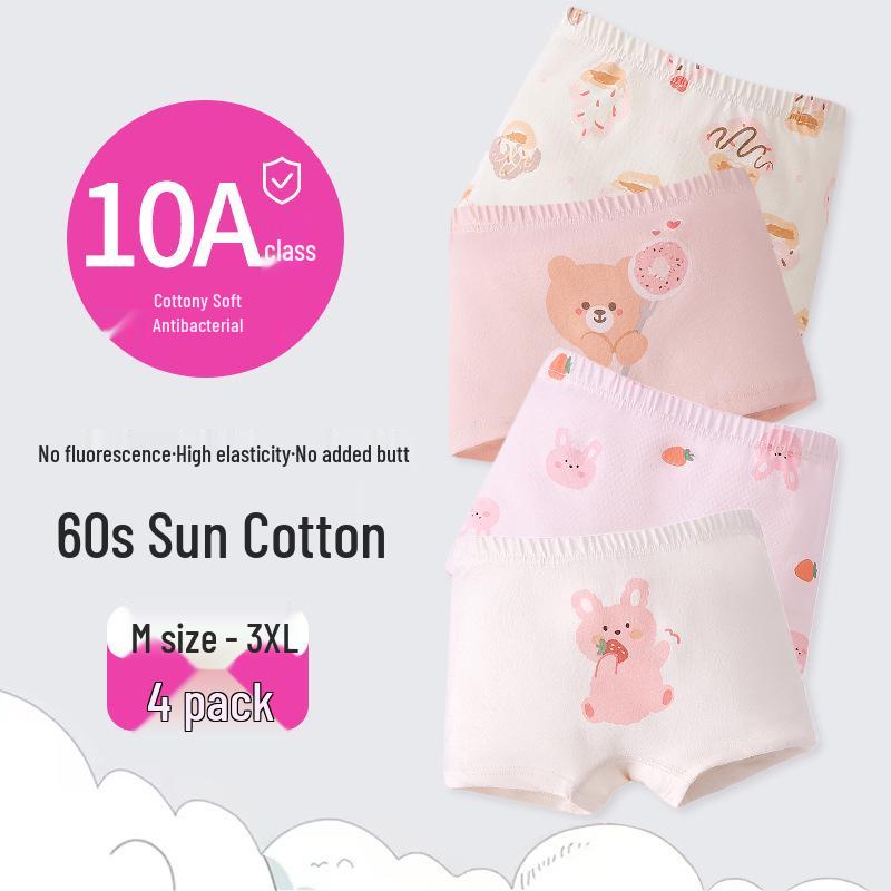 Girls' Cartoon Pattern Cotton Boxer Briefs - Thin, Antibacterial, Four Seasons Toddler & Young Child Style