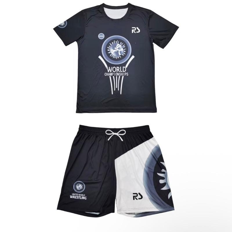 2026 New Anti-Abrasion Wrestling Training Suit, Black and White Short-Sleeve Shorts, Men's Jiu-Jitsu and Free Fighting Set
