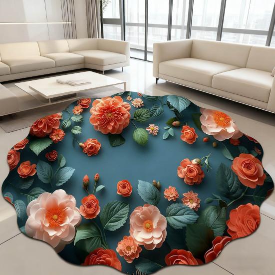 3D Floral Area Rug Fish Pebbles Living Room Rug Decorative Flower Floor Mat with Non-Slip Backing for Bedroom Entrance Kitchen Bathroom