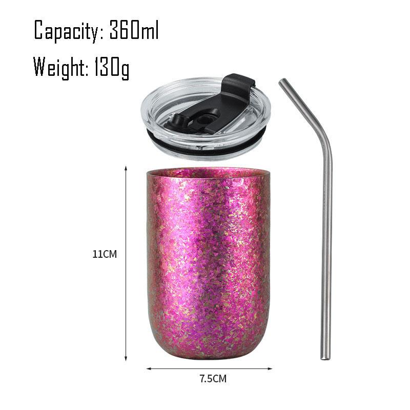 260/360ML Eggshell Beer Mug With Lid And Stainless Steel Straw,Double Layer Pure Titanium,Insulated,Crystal U-shaped Water Cup