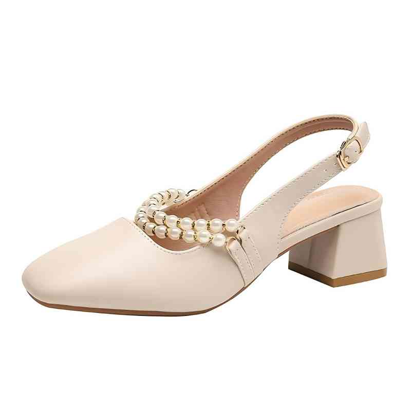 Fashion Multi Designs Apricot Women's Sandals Cover Toe Chunky Heel Office Lady Sandals Fashion French Butterfly Knot Beads Women Shoes