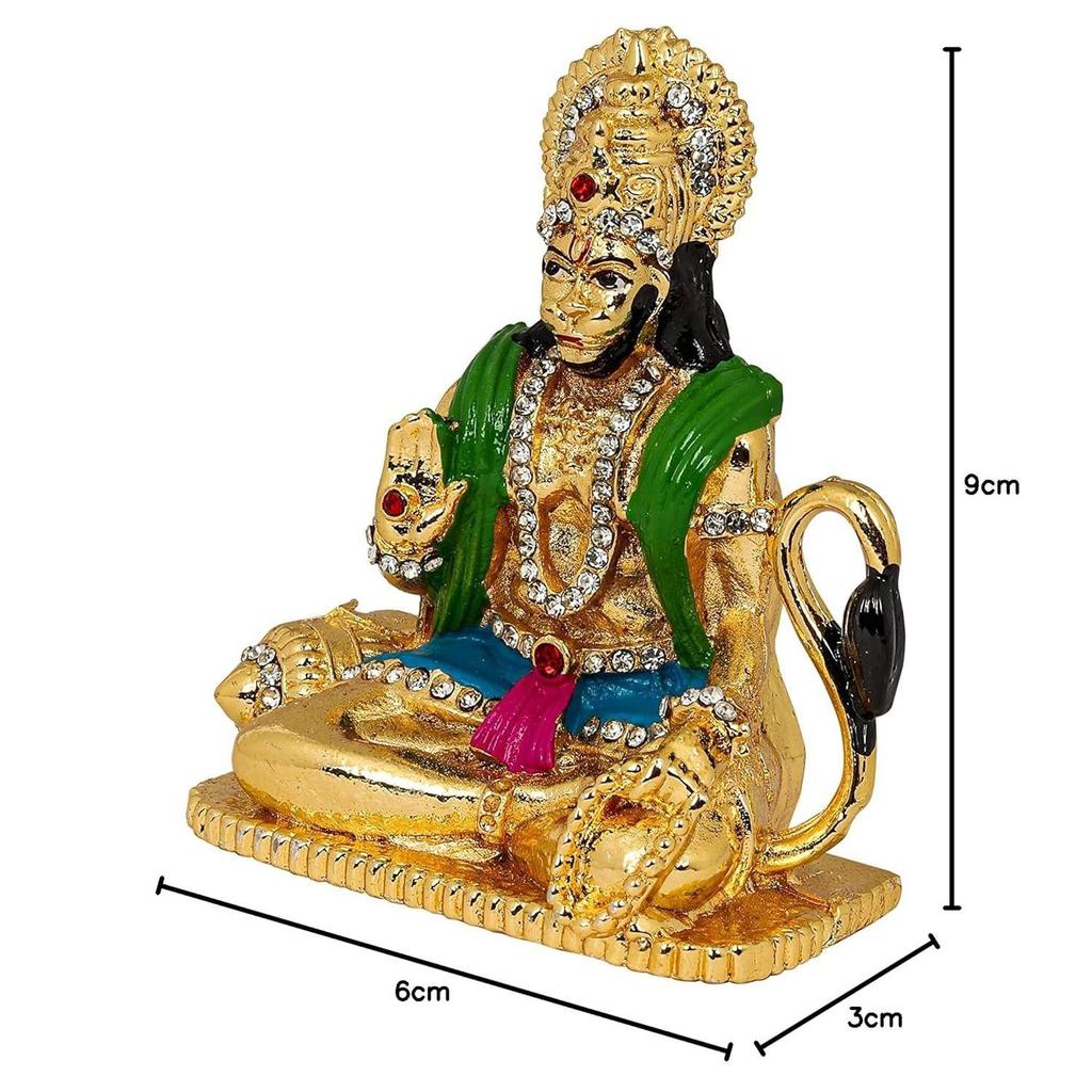 Lord Hanuman Ji Sitting Idol Statue | Spiritual Showpiece Figurine Sculpture House Warming Gift, Home Décor, Office, Car Dashboard (Metal)