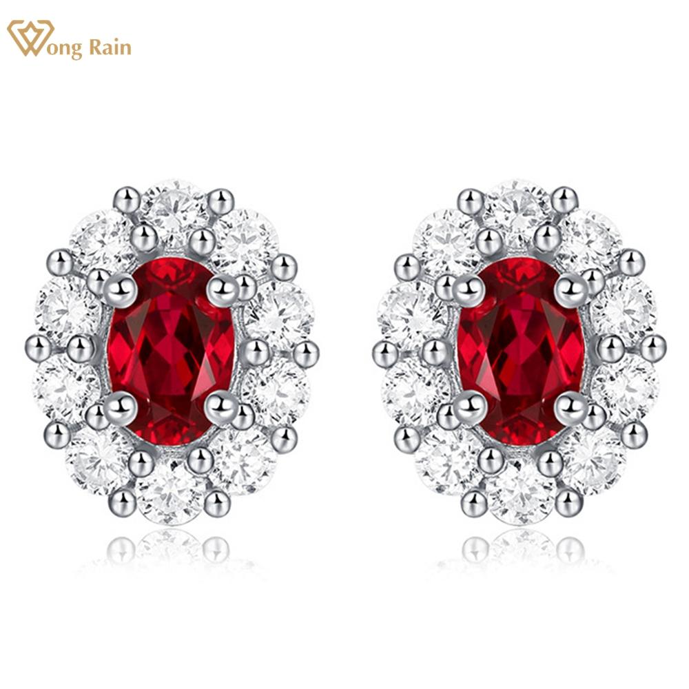 

Wong Rain Classic, 100% стерлинговое серебро 925 пробы, овальная огранка, 0,5 карата AAAAA, цирконы, драгоценные камни, ювелирные изделия, серьги-гвоздики для женщин красный