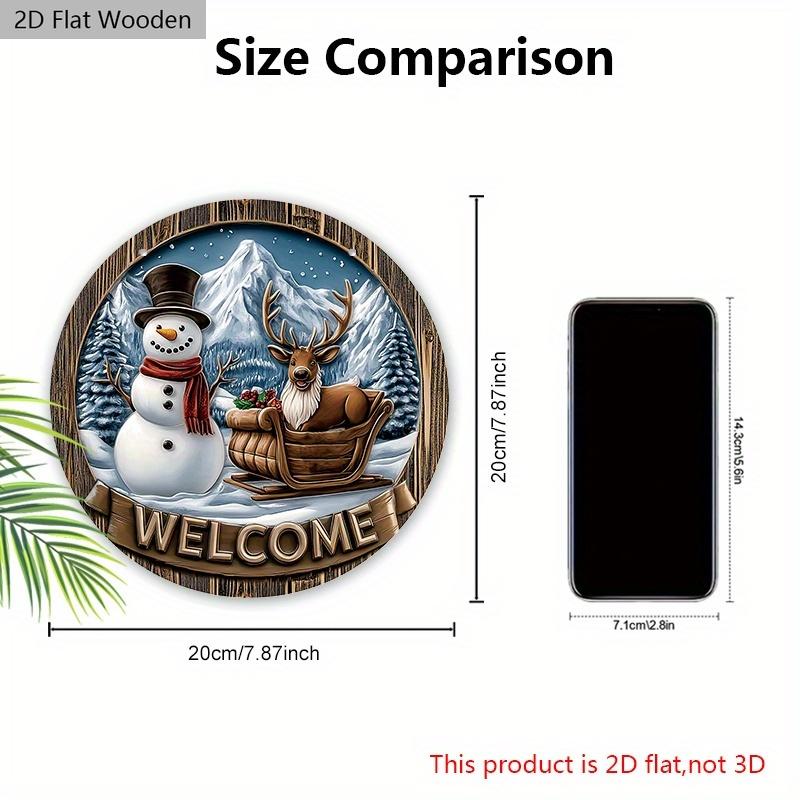 Christmas Wooden Welcome Sign with Snowman & Elk Pattern - Navidad Round Sign for Front Door, Wall Hanging Decor - Ideal Christmas Ornament