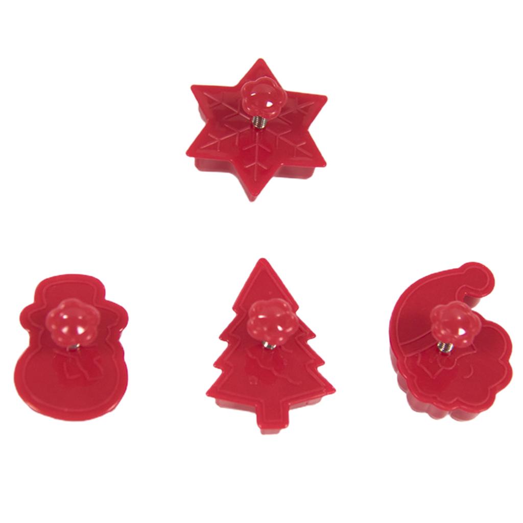 Set mit 4 Weihnachtskeks-Schablonen 3D Federdrück-Keksbackvorlage Festival-Partyzubehör