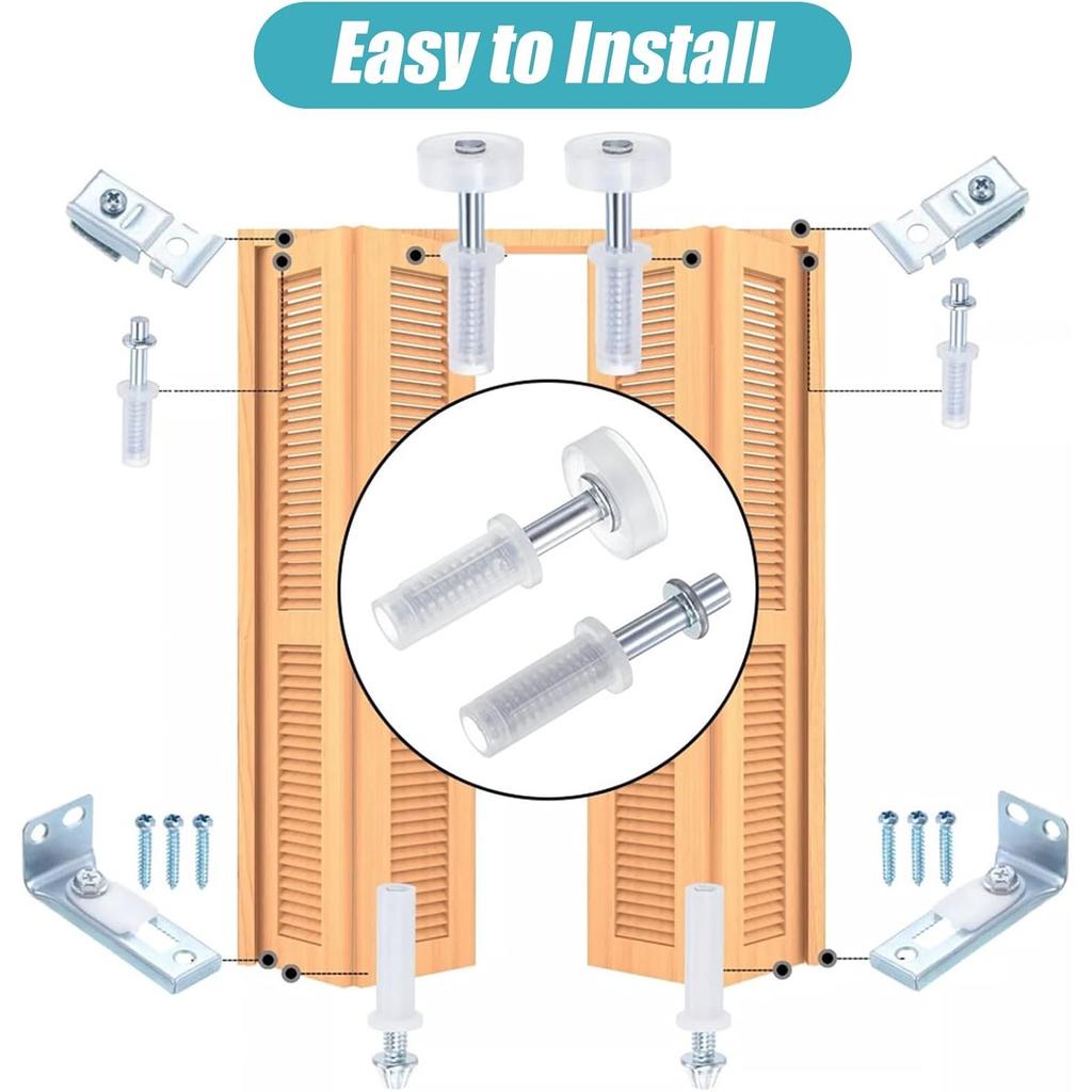 Kit Binario per Porta a Soffietto, 2 Set Kit di Riparazione Ferramenta per Porte a Soffietto Parti di Ricambio per Porte Pieghevoli Include Perno Superiore Inferiore, Staffa