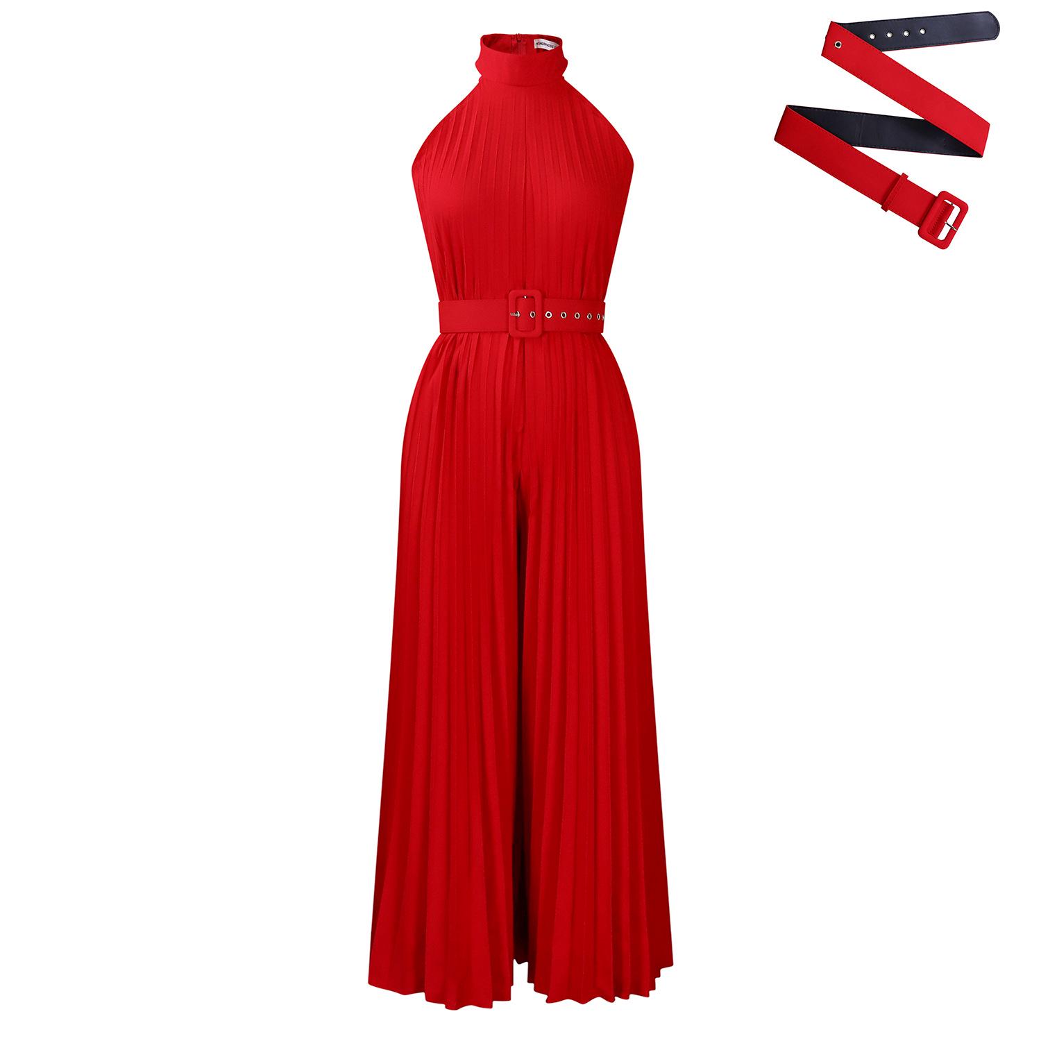 

European and American Summer Fashion Sleeveless Solid Color Wide-Leg Pleated Jumpsuit 3XL