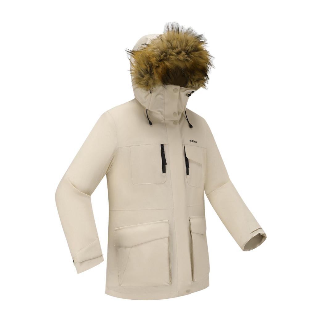 DECATHLON SH900 QUECHUA Minimalist Letter Warm Waterproof Hooded Down Jacket Women's Cream Beige