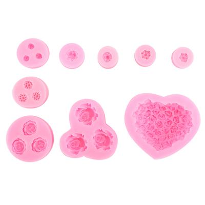 9Pcs Unique Heart Rose Shape Silicone Baking Chocolate Cake Mold DIY Baking Tool Accessories