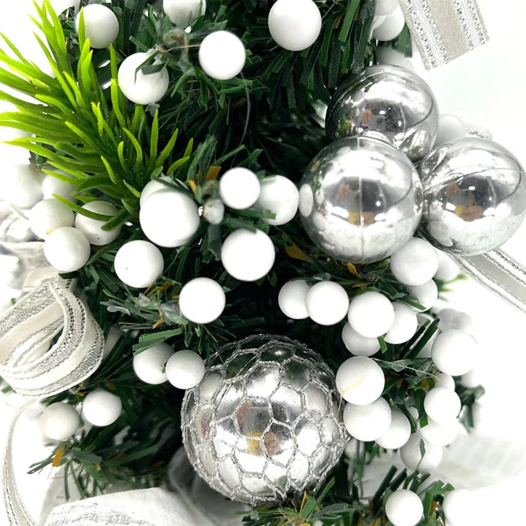 Mini Christmas Tree Decor - Handmade Small Tabletop Christmas Tree with Ornaments, Bows & Berries for Holiday Home & Office Decoration