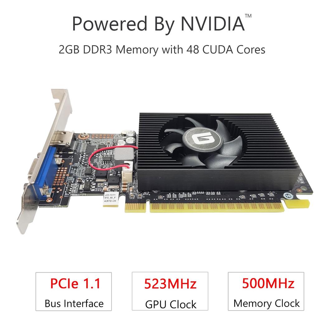 GeForce GT 610 Graphics Card, 2GB, DDR3, 64-bit, PCI Express X16, DirectX 11, HDMIVGA, Low Profile, Entry-level GPU for PC, SFF, and HTPC, Compatible