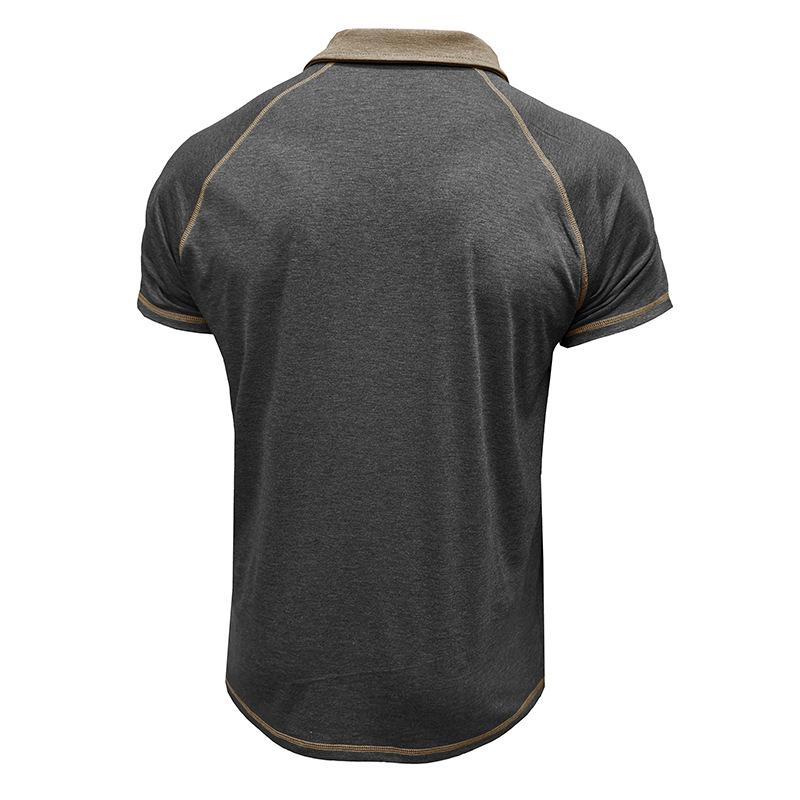 Summer Fashion Polo-neck Patchwork Casual All-match T-shirt Male Short Sleeve Vintage Tee Pullovers Top Men