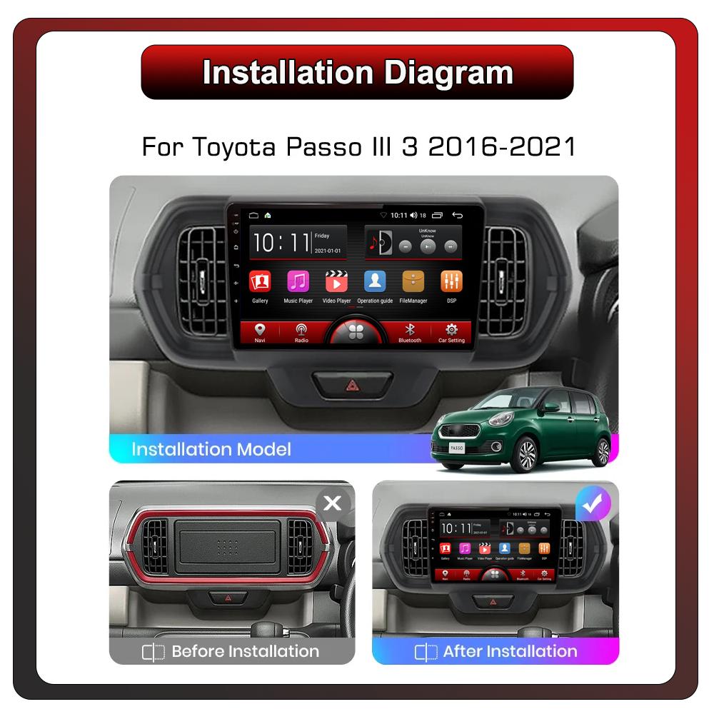2Din Android Car-Play Car Radio,Toyota Passo III 2016-2021,Multimedia Player Head Unit Stereo GPS Navigation BT WIFI,1+16GB