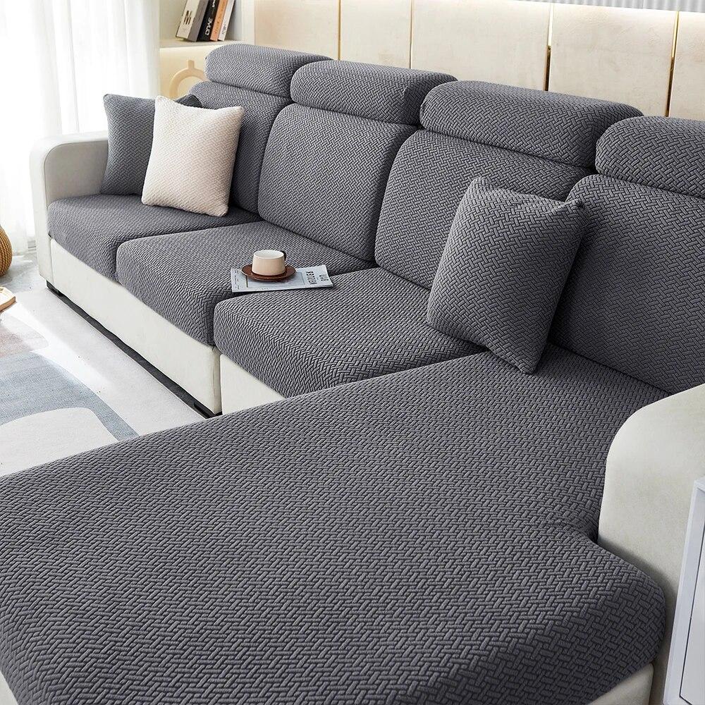 Jacquard Stretch Sofa Covers Living Room Plain Color Sofa Seat Couch Slipcover Gray Furniture Protector Spandex Thick Sofa Case