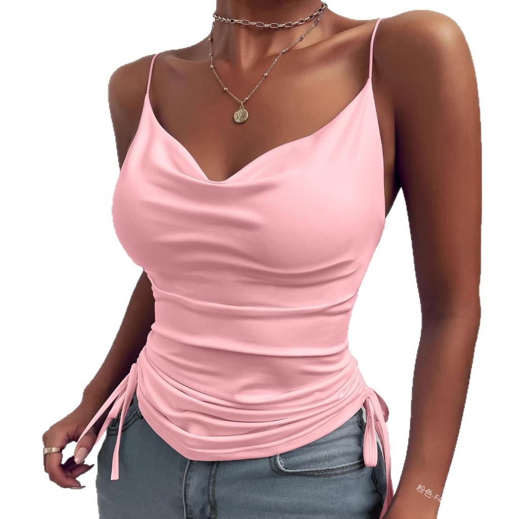 European And American Summer Printing Sexy Babes V-Neck Side Drawstring Slim-Fitting And Thin Halter Top