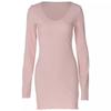 Summer New Solid Color Fashion Long-sleeved Waist Dress