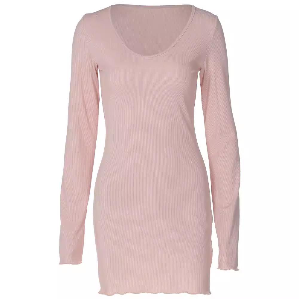 Summer New Solid Color Fashion Long-sleeved Waist Dress