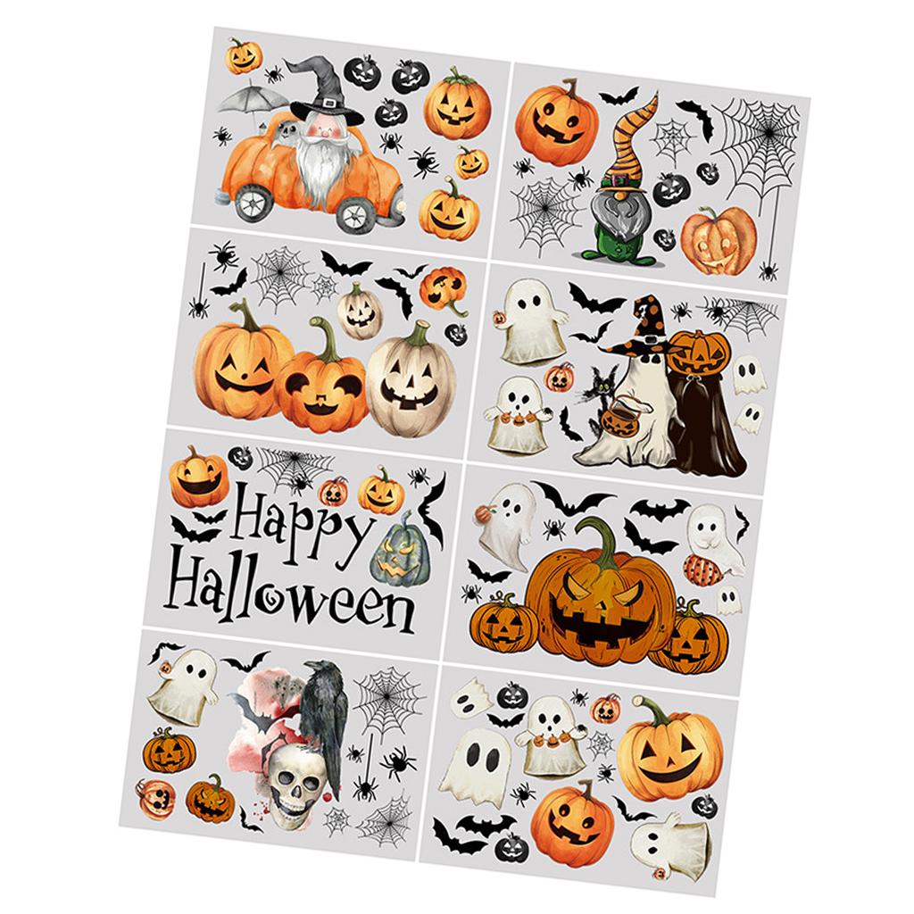 Halloween Window Clings Set Vintage Ghostly Pumpkins Bat Gnomes Decals Stickers for Home Glass Decors and Party Supplies