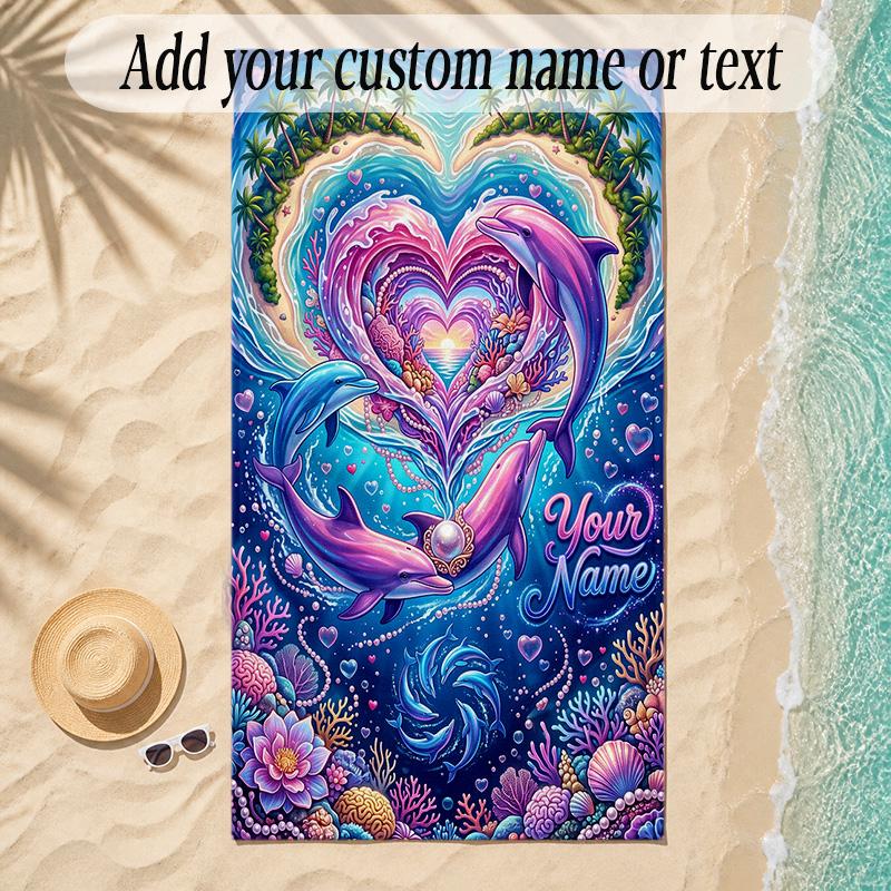 Meerjungfrau Thema Weiches Strandtuch Personalisiert Benutzerdefinierter Name Text Handtuch Tragbar für Strand Pool Reisen