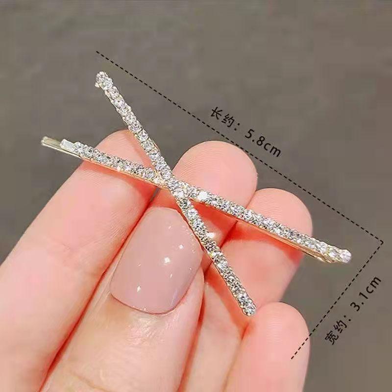 Korean Rhinestone Cross Hairpin: Simple Style Bobby Pin for Women