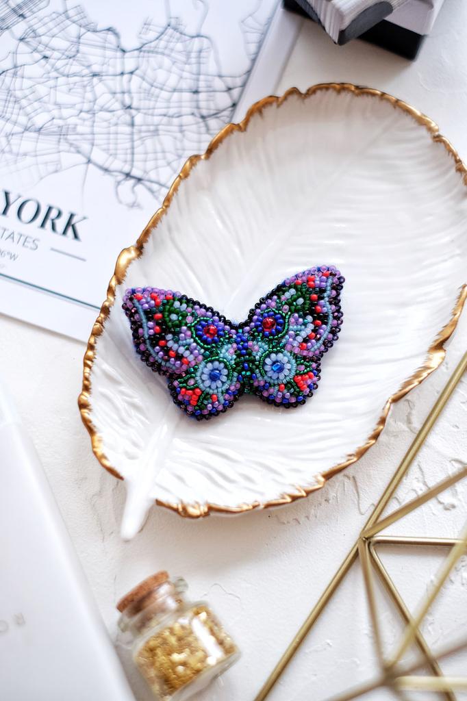 Set for Embroidery with Beads Decorations On Natural Artistic Canvas Abris Art Butterfly