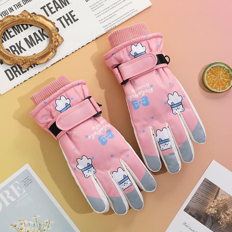 Kids Ski Gloves With Cartoon Space Print Warm Fleece Lined Touchscreen Windproof Winter Mittens Boys Girls