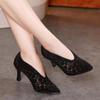 Chunky Lace Sexy Pointed Toe Women Shoes Summer 2024 Designer  Mid Heels Shallow Mature Dress Woman Shoes Sandalias De Mujer