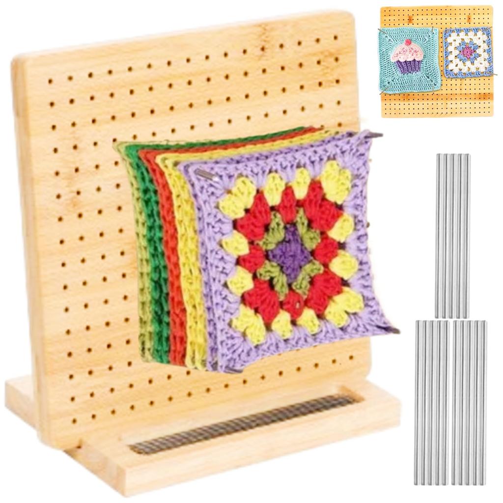 merrytime Crochet Wooden Blocking Board 28cm x 28cm Knitting DIY Craft Bamboo Crochet Hand Knitting Handmade Knitting Lace Knitting Needlework 15 Pins