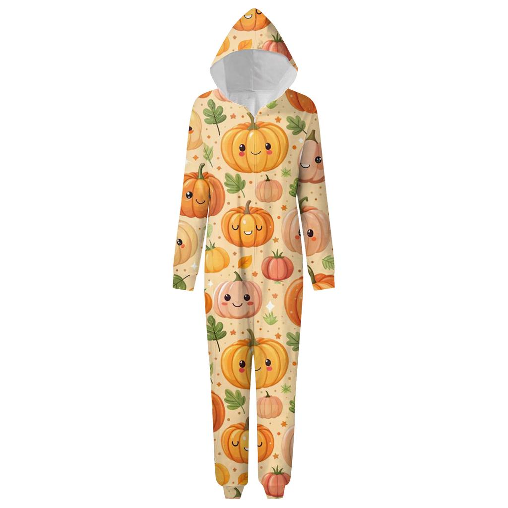 Halloween Printed Family Matching Hooded Long Sleeved Zippered Hooded Jumpsuit Set