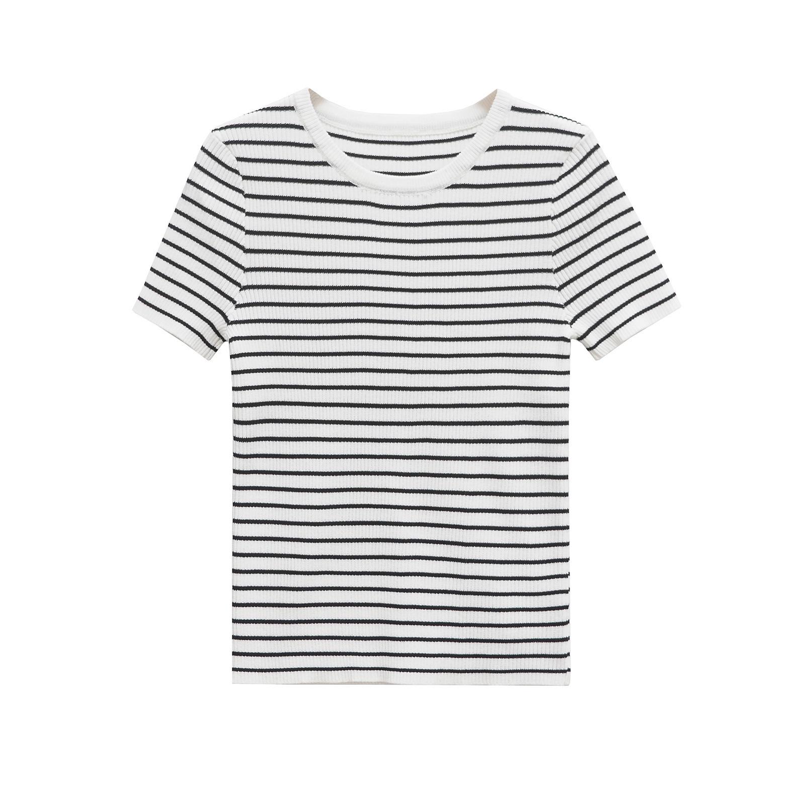 

Spring 2025 Women s European American Striped Slim Fit Knit Top Medium белый