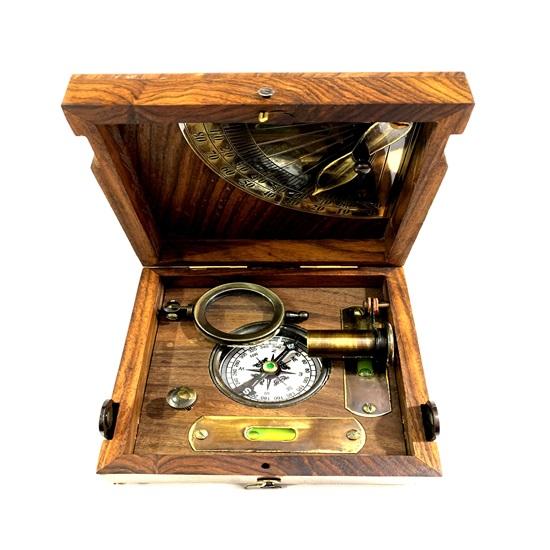 10.2 Cm Wooden Marine Master Box Nautical Sextant Ship's Instruments Directional Compass