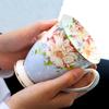 Fine Bone China Coffee Mugs Set of 4, Hand Drawn Gold Rimmed Floral Mugs, Porcelain Bone China Tea Cup with Lid, 300ml Elegant Office Home Tea Sets