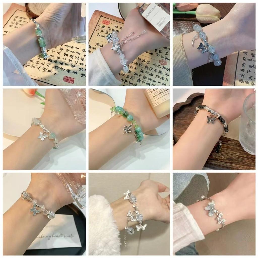 Gradient Blue Elegant Gemstone Butterfly Bracelet For Women Luxurious Jewelry Summer