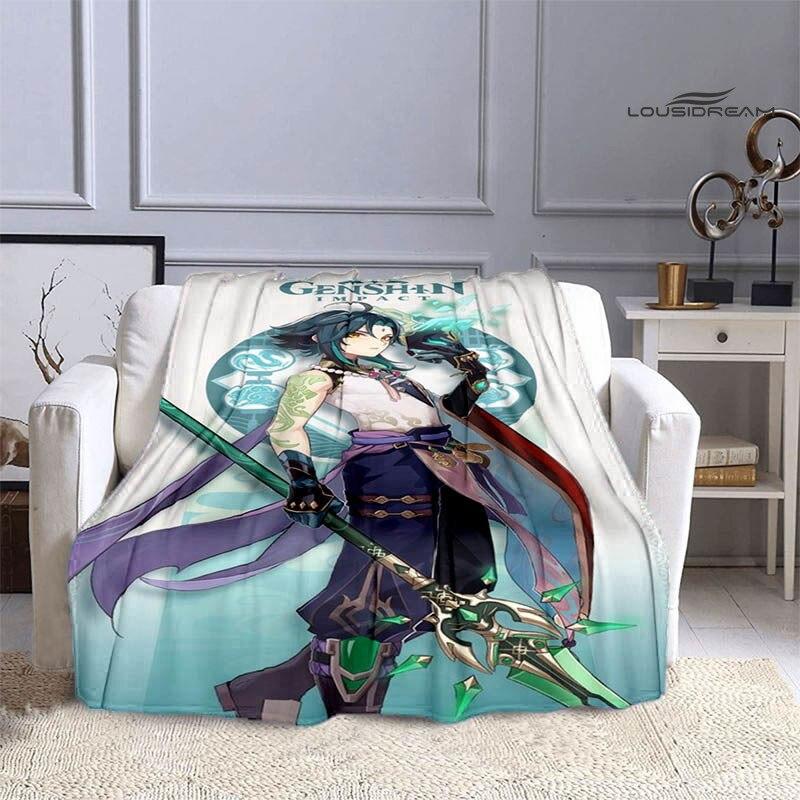 Deka Genshin s kresleným potiskem flanelová měkká a pohodlná deka rozkládací pohovka, kterou musíte mít jako dárek k narozeninám