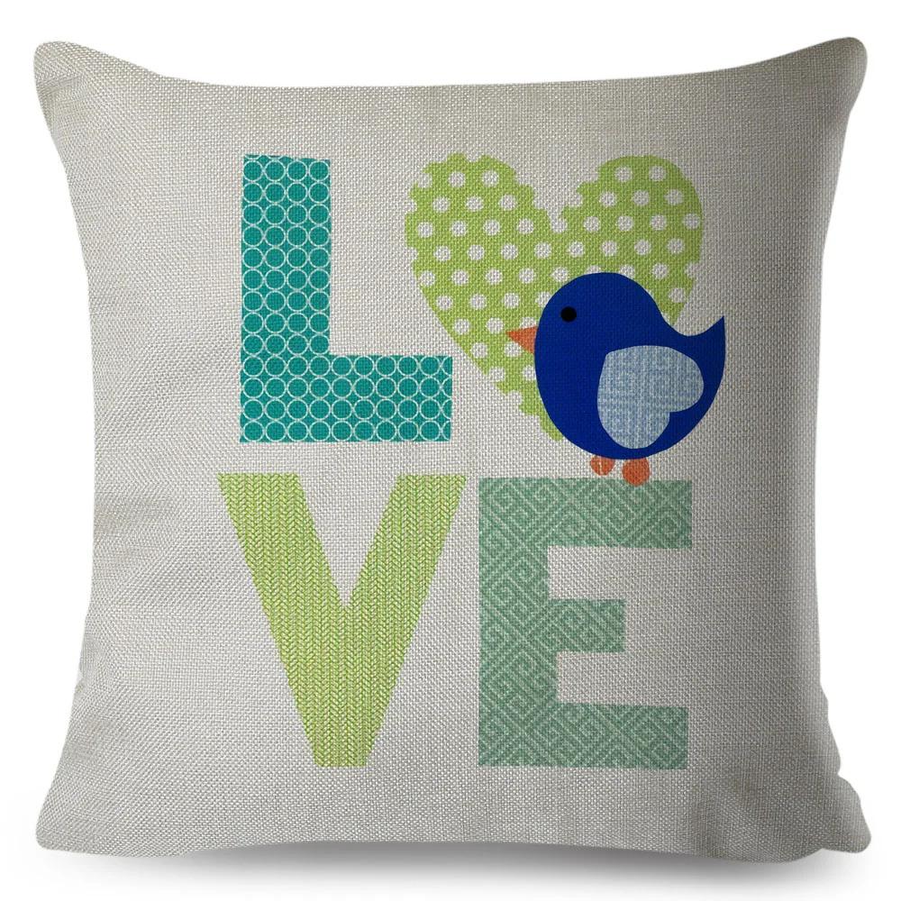 Nordic Style Love Heart Letter Pillowcase Decor Flower Printed Pillow Case for Home Car Sofa Polyester Cushion Cover X