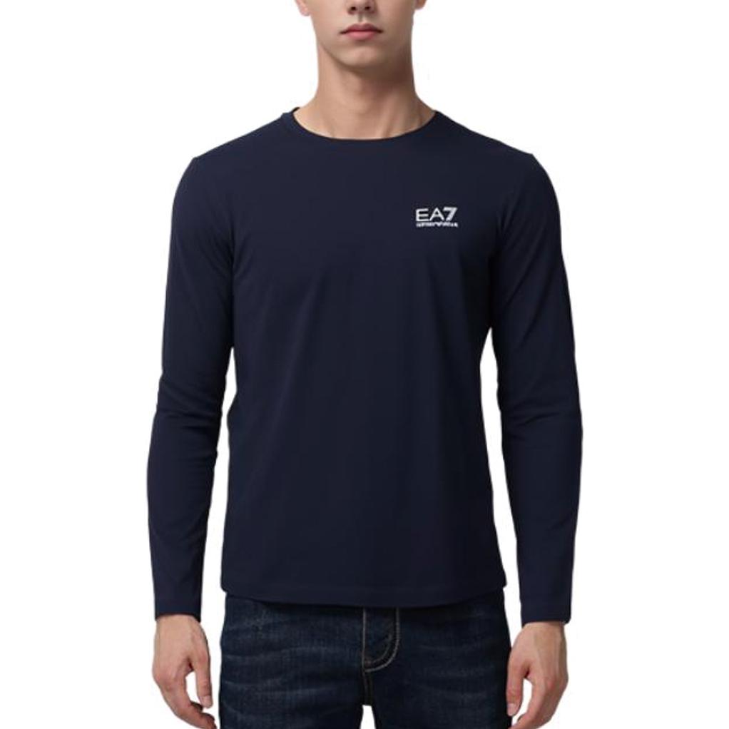 Emporio Armani EA7 Solid Color Crew Neck Long Sleeve T-Shirt Men Tops Blue 8NPT55PJM5Z1578